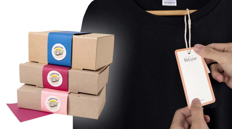 Ilustrasi perbandingan hang tag atau label stiker custom di onlineprint.co.id