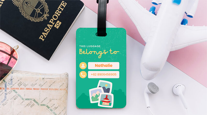 Ilustrasi luggage tag custom di onlineprint.co.id