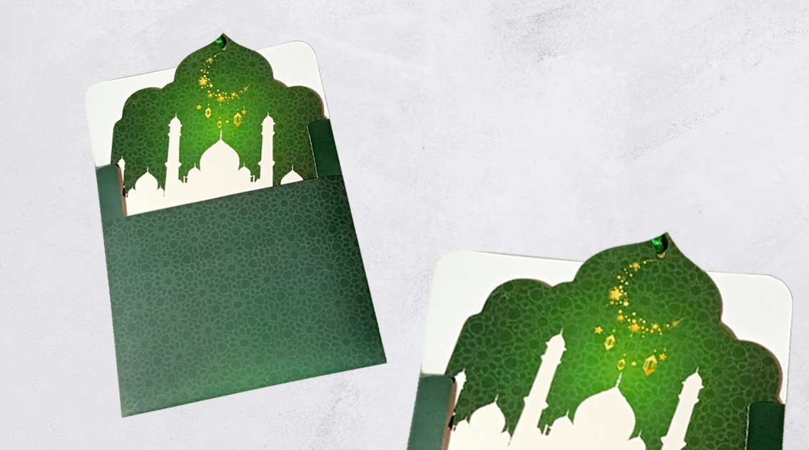 Desain amplop THR ornamen islami.